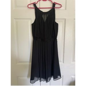 White House Black Market Flare See-Through Black Dress w/ Gold Buttons - Size 6